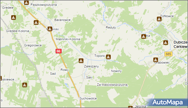 mapa Toporki, Toporki na mapie Targeo