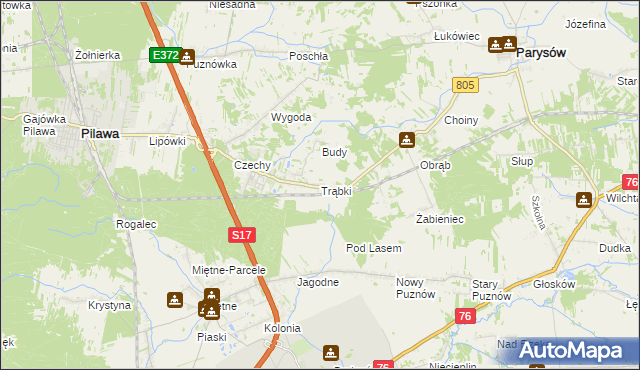 mapa Trąbki gmina Pilawa, Trąbki gmina Pilawa na mapie Targeo