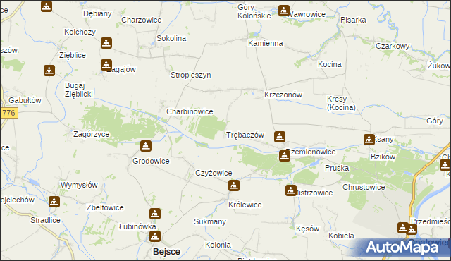 mapa Trębaczów gmina Opatowiec, Trębaczów gmina Opatowiec na mapie Targeo