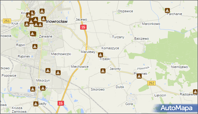 mapa Trzaski gmina Inowrocław, Trzaski gmina Inowrocław na mapie Targeo