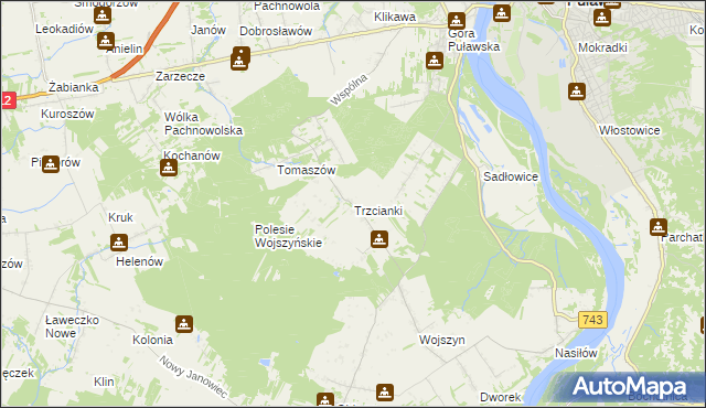 mapa Trzcianki gmina Janowiec, Trzcianki gmina Janowiec na mapie Targeo