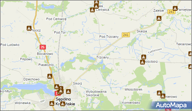 mapa Trzciany gmina Sępólno Krajeńskie, Trzciany gmina Sępólno Krajeńskie na mapie Targeo