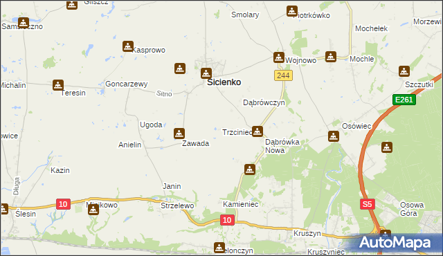 mapa Trzciniec gmina Sicienko, Trzciniec gmina Sicienko na mapie Targeo