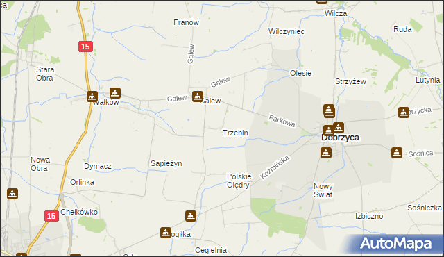 mapa Trzebin gmina Dobrzyca, Trzebin gmina Dobrzyca na mapie Targeo