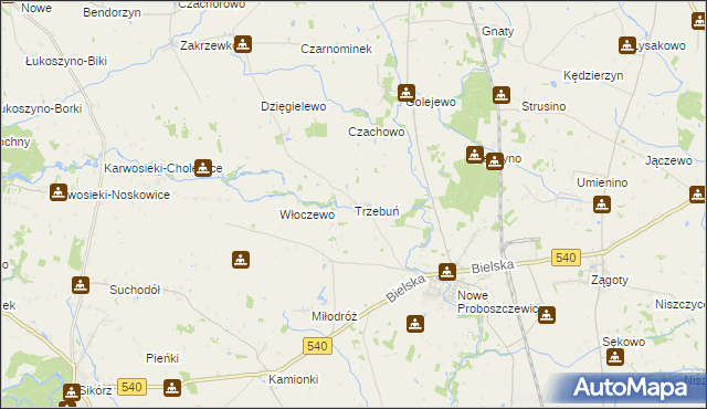 mapa Trzebuń gmina Stara Biała, Trzebuń gmina Stara Biała na mapie Targeo