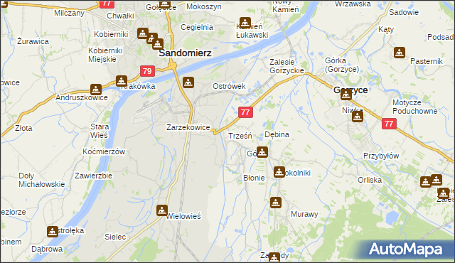 mapa Trześń gmina Gorzyce, Trześń gmina Gorzyce na mapie Targeo