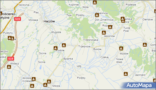 mapa Trześniów gmina Haczów, Trześniów gmina Haczów na mapie Targeo
