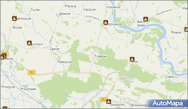 mapa Trzęsów gmina Grębocice, Trzęsów gmina Grębocice na mapie Targeo