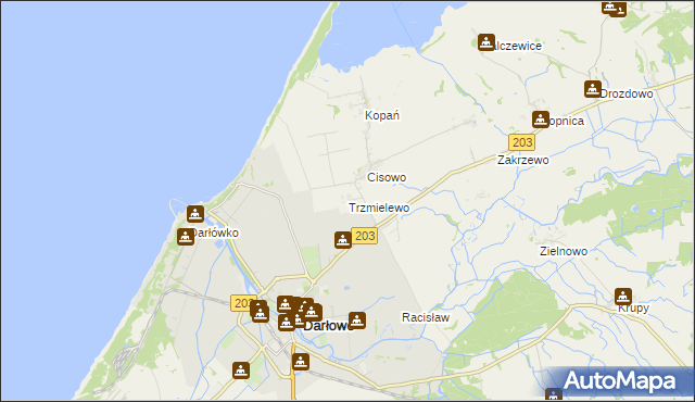 mapa Trzmielewo gmina Darłowo, Trzmielewo gmina Darłowo na mapie Targeo