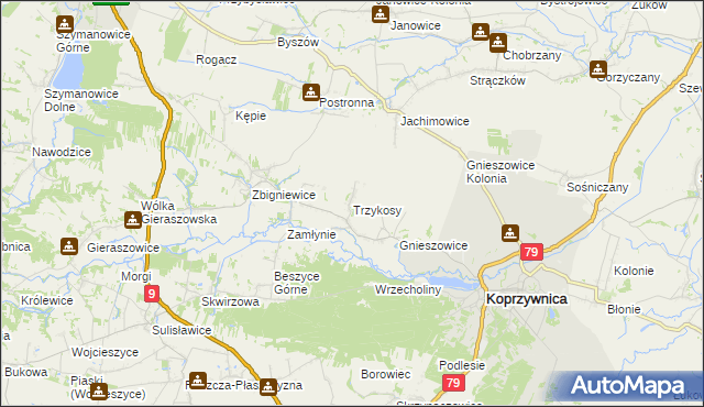mapa Trzykosy, Trzykosy na mapie Targeo