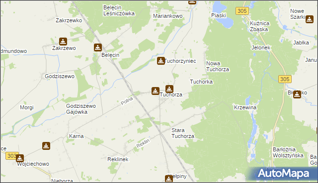 mapa Tuchorza, Tuchorza na mapie Targeo
