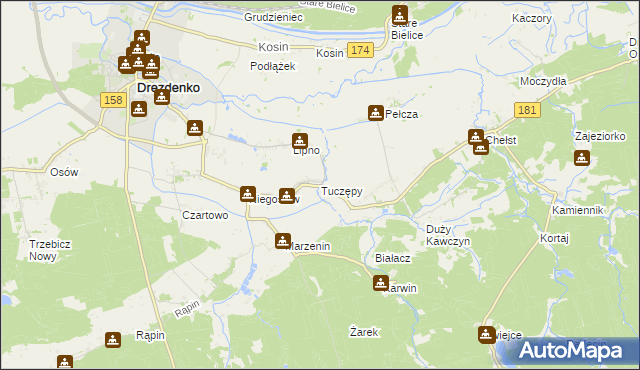 mapa Tuczępy gmina Drezdenko, Tuczępy gmina Drezdenko na mapie Targeo