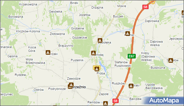 mapa Tumidaj gmina Brzeźnio, Tumidaj gmina Brzeźnio na mapie Targeo