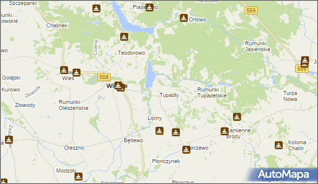 mapa Tupadły gmina Wielgie, Tupadły gmina Wielgie na mapie Targeo