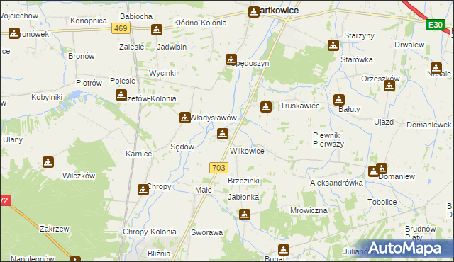 mapa Tur gmina Wartkowice, Tur gmina Wartkowice na mapie Targeo