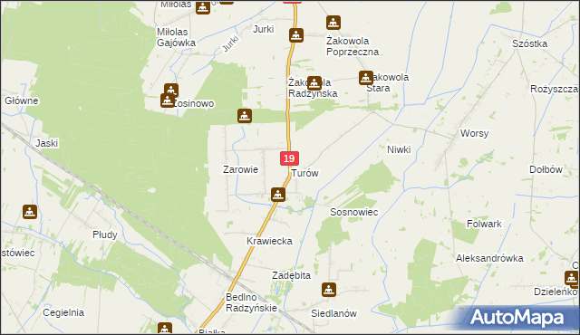 mapa Turów gmina Kąkolewnica, Turów gmina Kąkolewnica na mapie Targeo