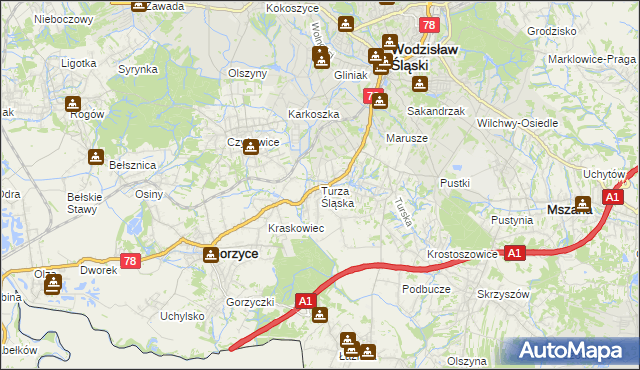 mapa Turza Śląska, Turza Śląska na mapie Targeo