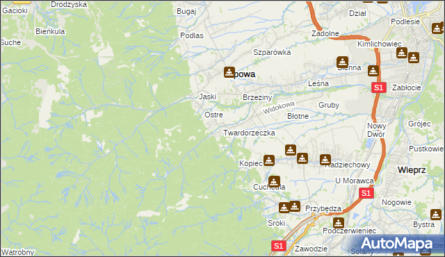 mapa Twardorzeczka, Twardorzeczka na mapie Targeo