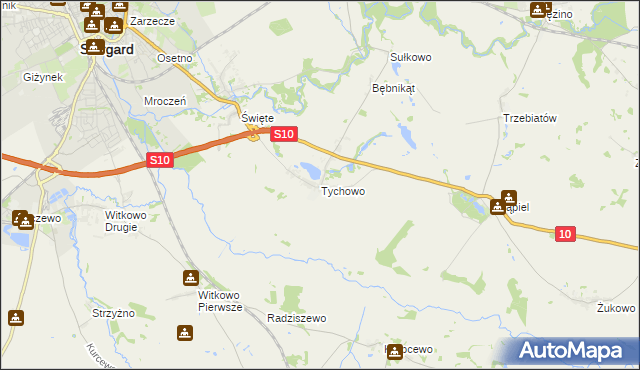 mapa Tychowo gmina Stargard, Tychowo gmina Stargard na mapie Targeo