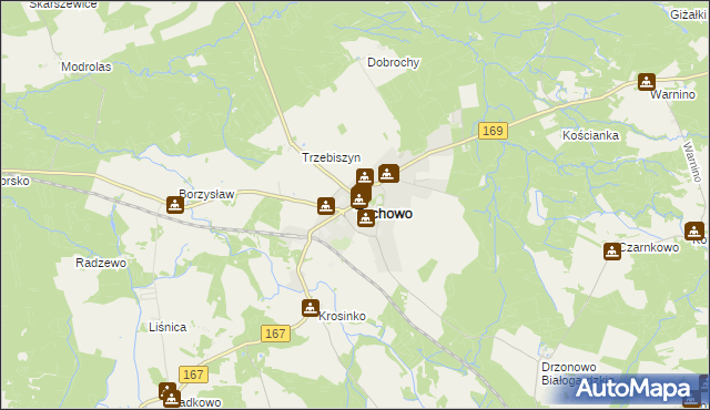 mapa Tychowo powiat białogardzki, Tychowo powiat białogardzki na mapie Targeo
