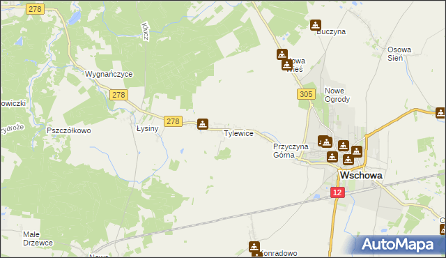 mapa Tylewice, Tylewice na mapie Targeo