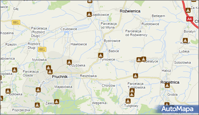 mapa Tyniowice, Tyniowice na mapie Targeo
