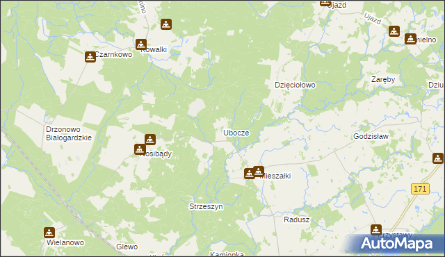 mapa Ubocze gmina Grzmiąca, Ubocze gmina Grzmiąca na mapie Targeo