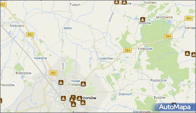 mapa Uciechów gmina Dzierżoniów, Uciechów gmina Dzierżoniów na mapie Targeo