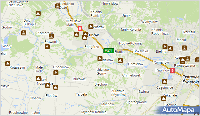 mapa Udziców, Udziców na mapie Targeo
