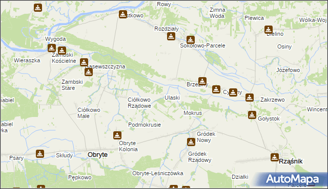 mapa Ulaski gmina Obryte, Ulaski gmina Obryte na mapie Targeo
