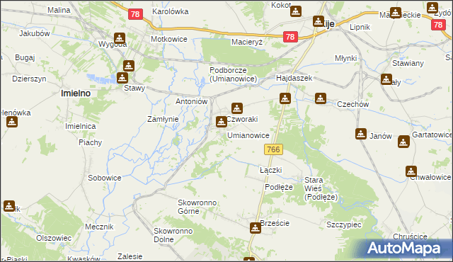 mapa Umianowice, Umianowice na mapie Targeo