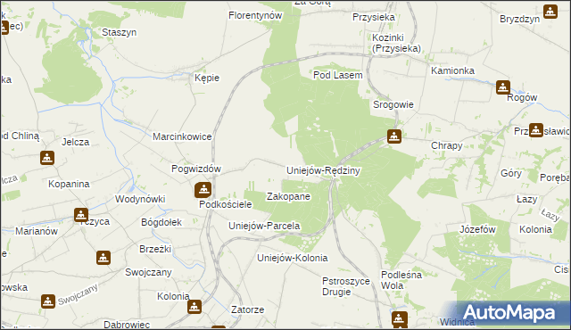 mapa Uniejów-Rędziny, Uniejów-Rędziny na mapie Targeo