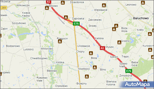 mapa Unisławice, Unisławice na mapie Targeo