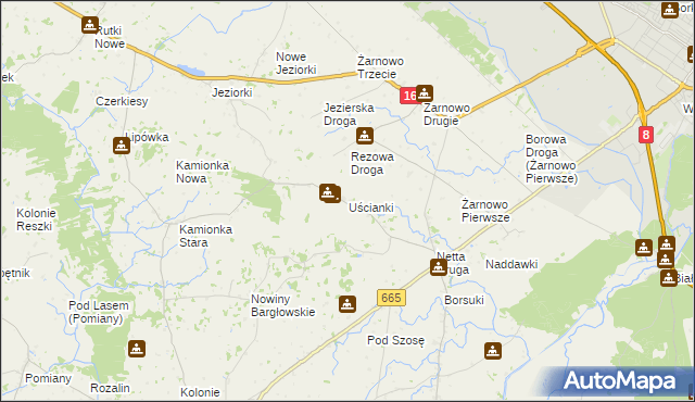 mapa Uścianki gmina Augustów, Uścianki gmina Augustów na mapie Targeo