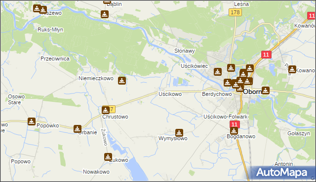 mapa Uścikowo gmina Oborniki, Uścikowo gmina Oborniki na mapie Targeo