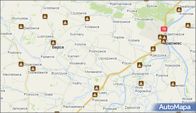 mapa Uściszowice, Uściszowice na mapie Targeo