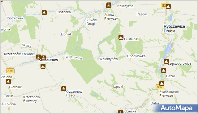 mapa Walentynów gmina Krzczonów, Walentynów gmina Krzczonów na mapie Targeo