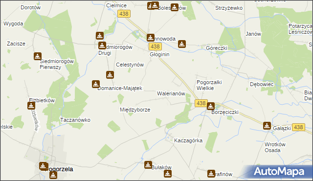 mapa Walerianów gmina Koźmin Wielkopolski, Walerianów gmina Koźmin Wielkopolski na mapie Targeo