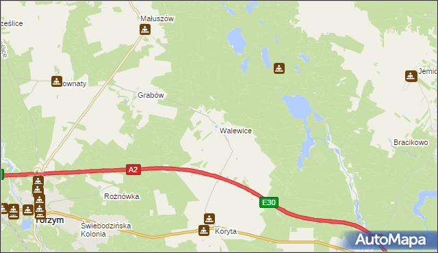 mapa Walewice gmina Torzym, Walewice gmina Torzym na mapie Targeo