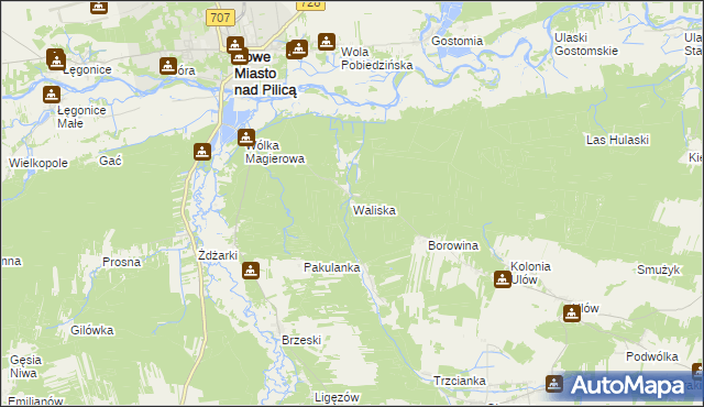 mapa Waliska gmina Nowe Miasto nad Pilicą, Waliska gmina Nowe Miasto nad Pilicą na mapie Targeo