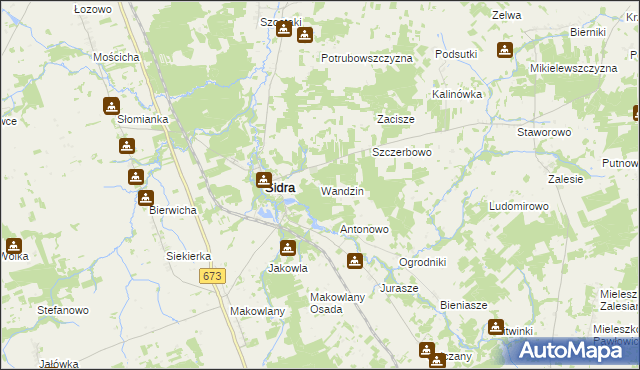 mapa Wandzin gmina Sidra, Wandzin gmina Sidra na mapie Targeo