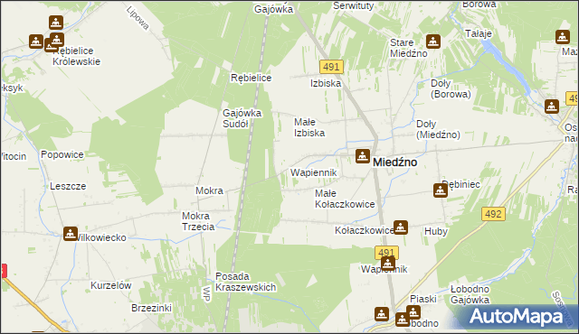mapa Wapiennik gmina Miedźno, Wapiennik gmina Miedźno na mapie Targeo