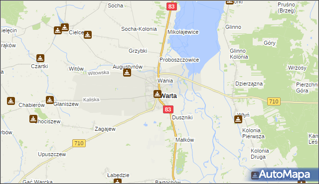 mapa Warta powiat sieradzki, Warta powiat sieradzki na mapie Targeo