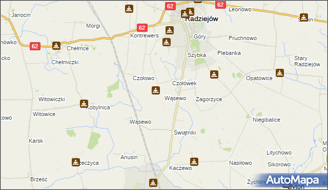 mapa Wąsewo gmina Radziejów, Wąsewo gmina Radziejów na mapie Targeo