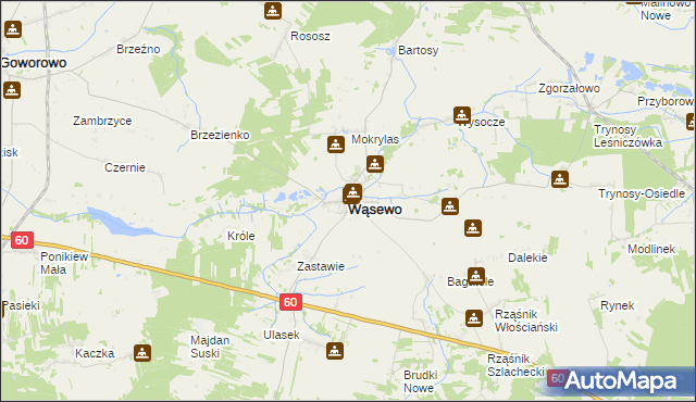 mapa Wąsewo powiat ostrowski, Wąsewo powiat ostrowski na mapie Targeo