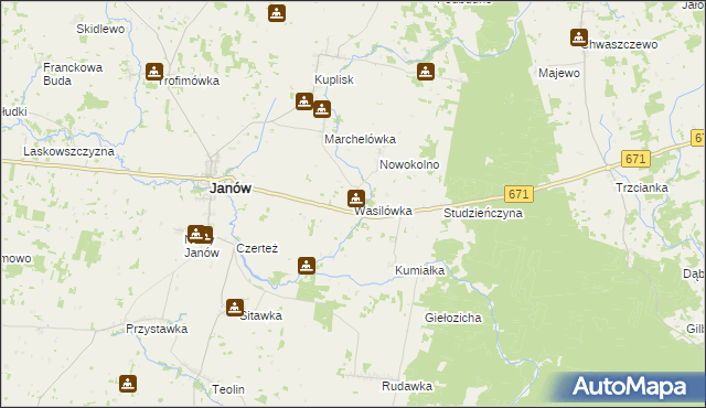 mapa Wasilówka gmina Janów, Wasilówka gmina Janów na mapie Targeo