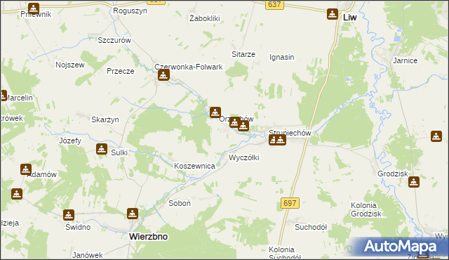 mapa Wąsosze gmina Wierzbno, Wąsosze gmina Wierzbno na mapie Targeo