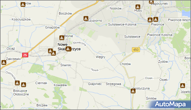 mapa Węgry gmina Nowe Skalmierzyce, Węgry gmina Nowe Skalmierzyce na mapie Targeo