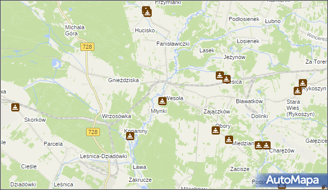 mapa Wesoła gmina Piekoszów, Wesoła gmina Piekoszów na mapie Targeo