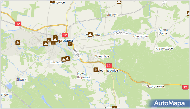 mapa Wiechlice, Wiechlice na mapie Targeo